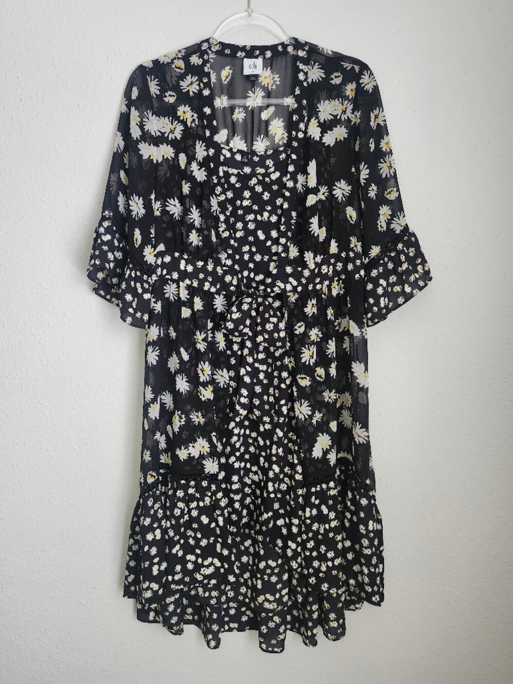 CABI Daisy Floral Tie-Front Dress & Slip Dress Set Twofer M
